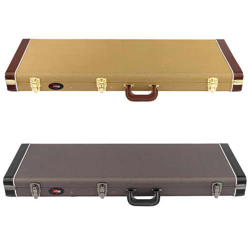 Xtreme Tele Guitar Vintage Rectangular Case - Vintage Yellow Tweed with Plush Burgundy Lining