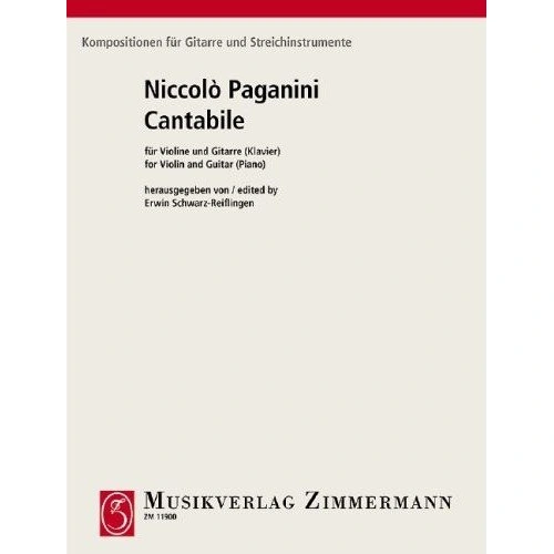 Paganini - Cantabile for Violin/Guitar (Piano) - AMEB Grade 7, D Op. 17, 8 Pages, Publisher: Zimmermann